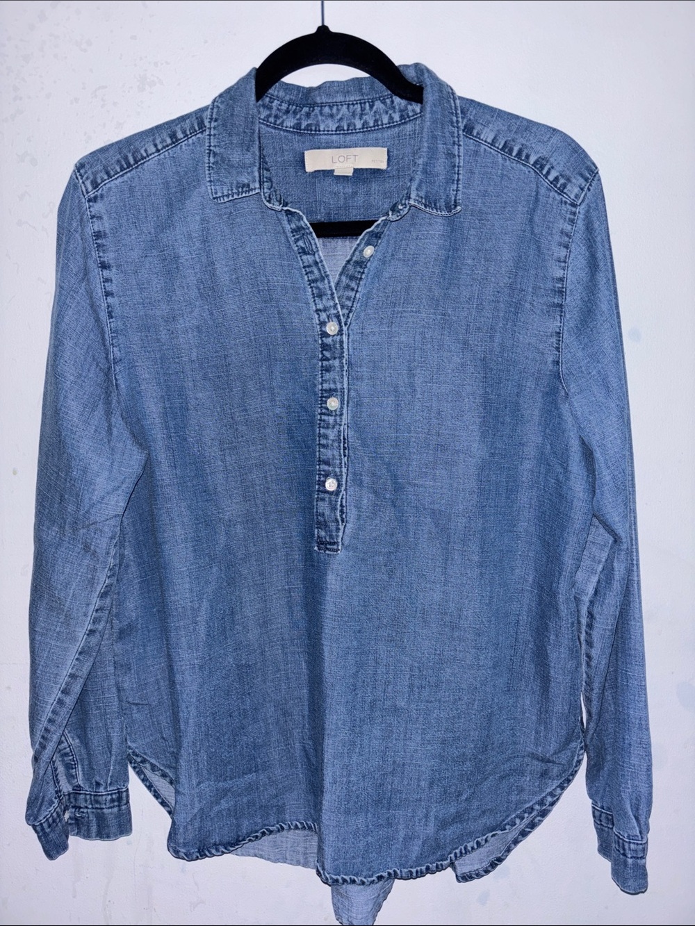 LOFT Blue Denim Henley Shirt